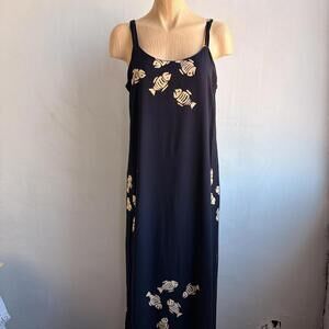 Coco International Womens Fish Print Rayon Maxi Dress Bali Boho Beach L Large